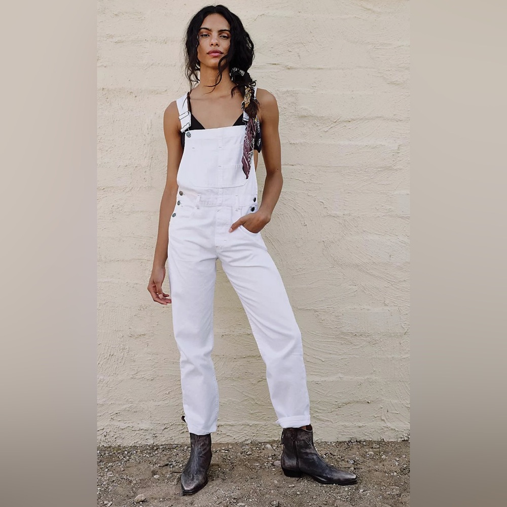 Free People white ziggy overalls